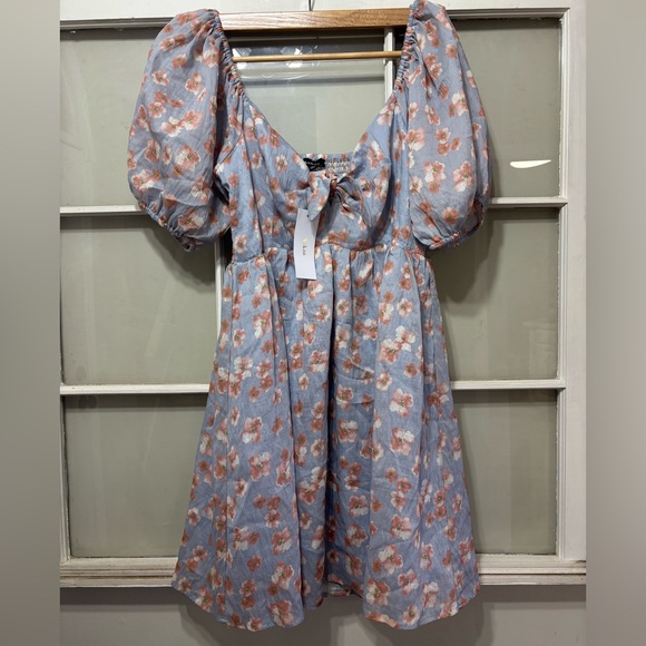 Aakaa Blue Floral Puff Sleeve Mini Dress - Picture 3 of 7